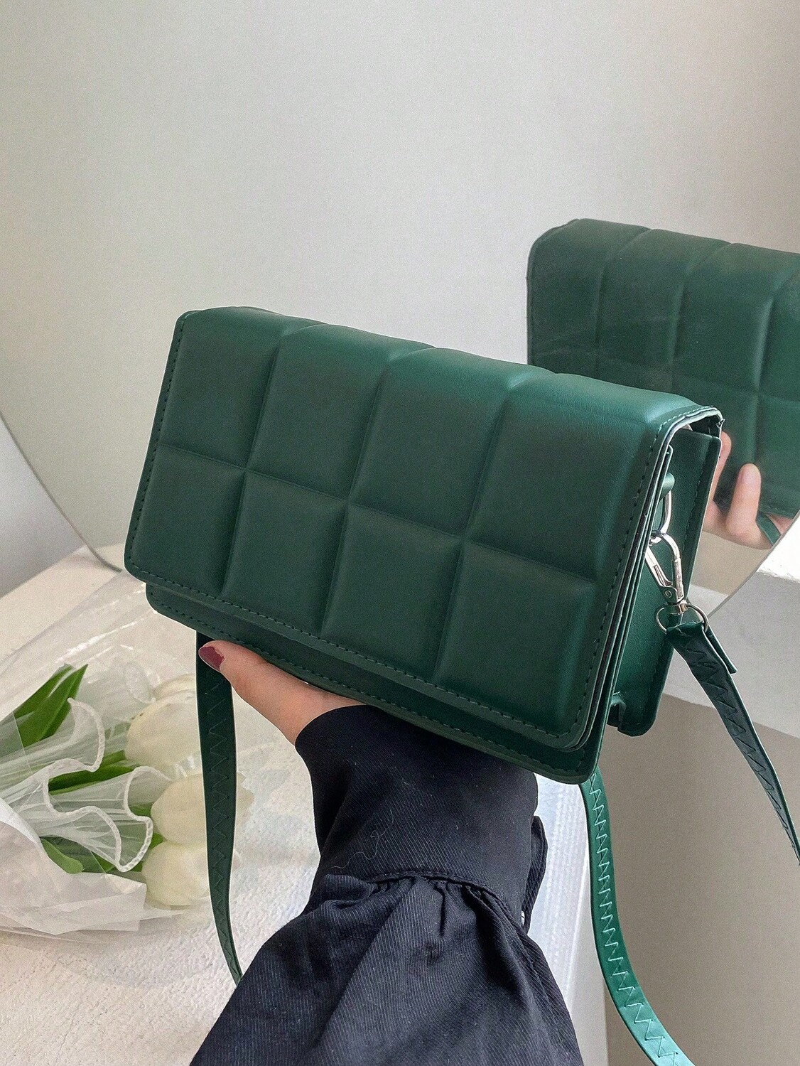 

Сумка квадратная Mini в клетку, зеленый