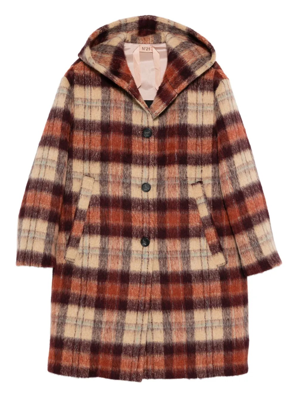 

Пальто в клетку с капюшоном Nº21, коричневый