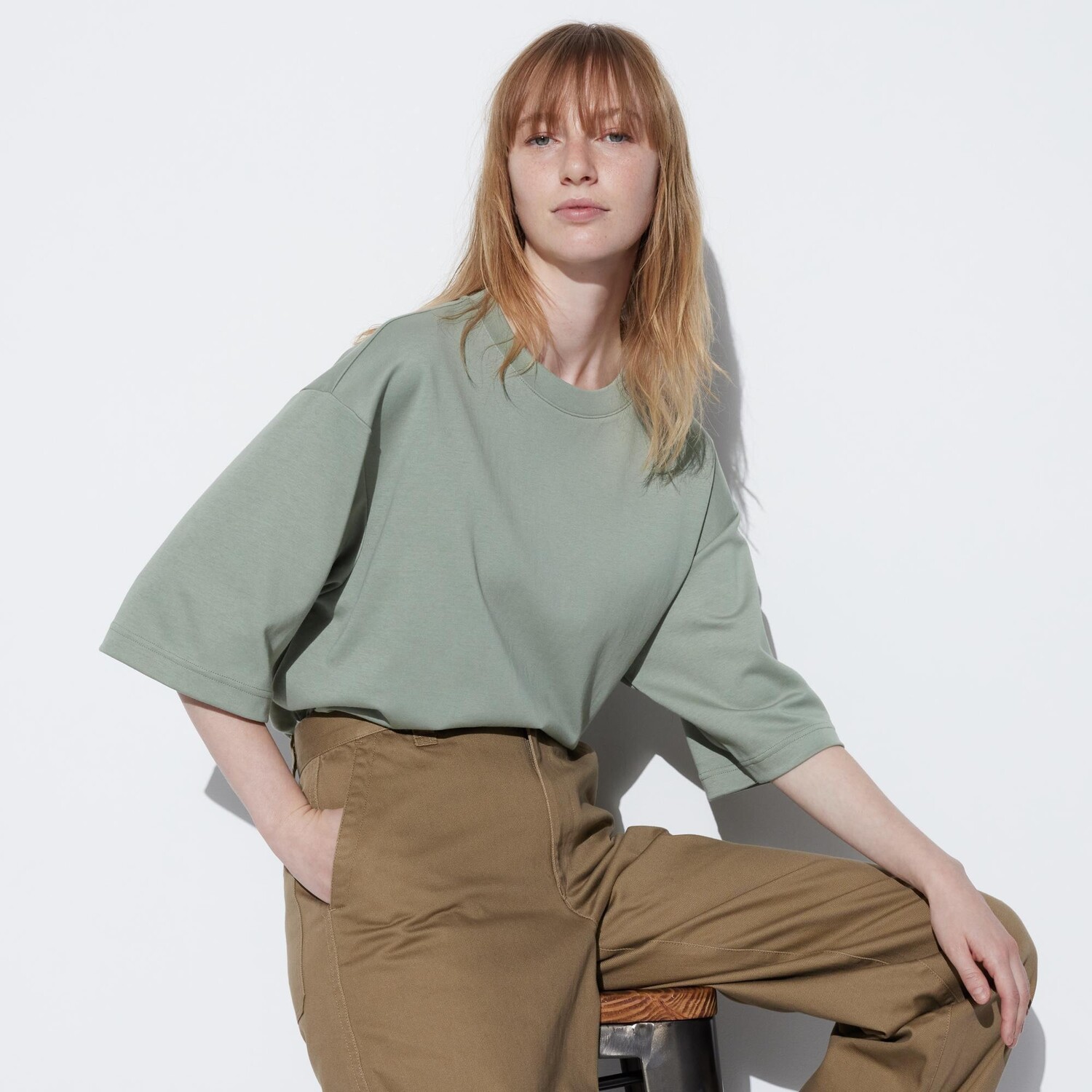 Футболка оверсайз Uniqlo AIRism с рукавами до половины, темно-синий — фото 3