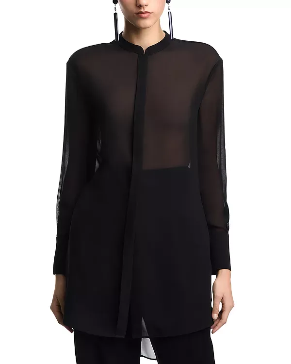 Длинная рубашка из техно-жоржета Emporio Armani, Black