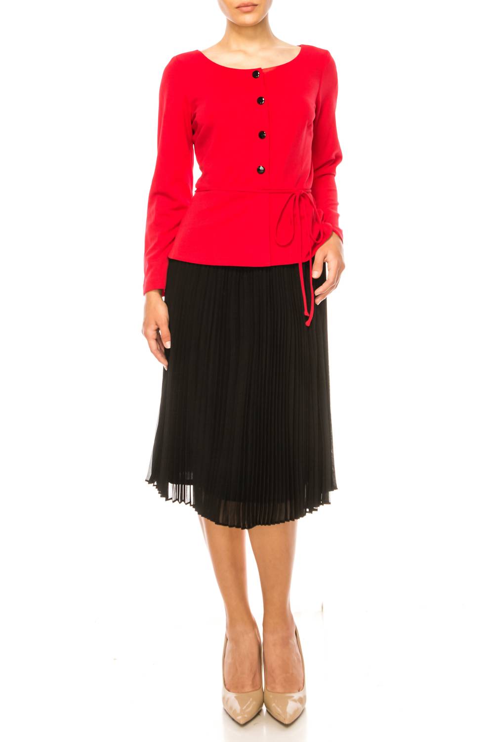 

Платье с жакетом и юбкой в рубчик, красно-черное Maison Tara