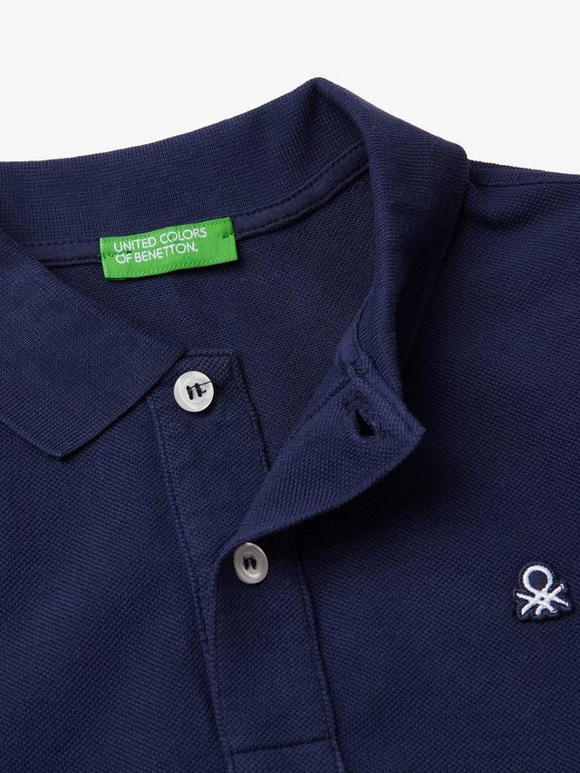 Детская хлопковая поло с коротким рукавом Benetton, Night Blue — фото 2