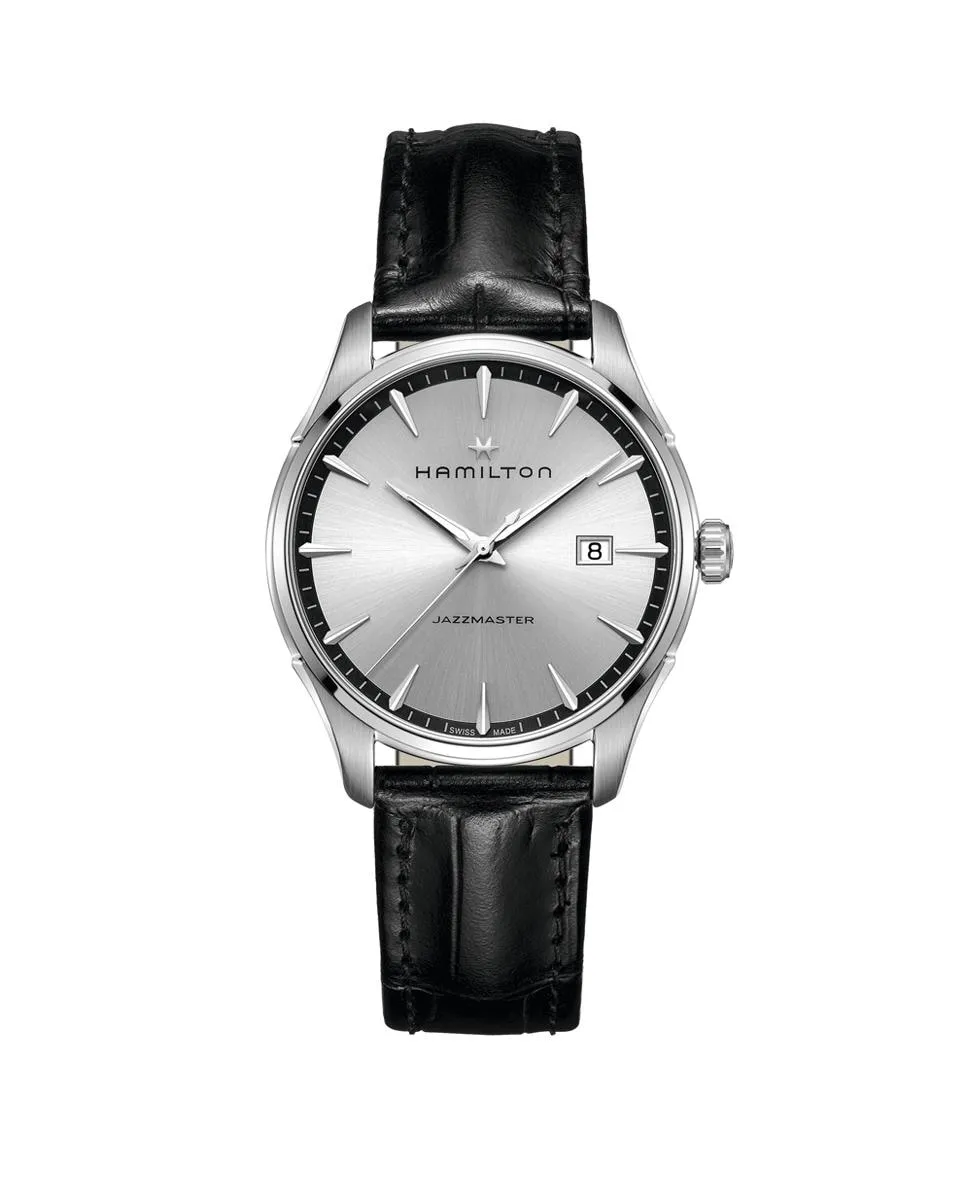 

Мужские часы Jazzmaster Gent 40 мм H32451751 с календарем и кожаным ремешком Hamilton, черный