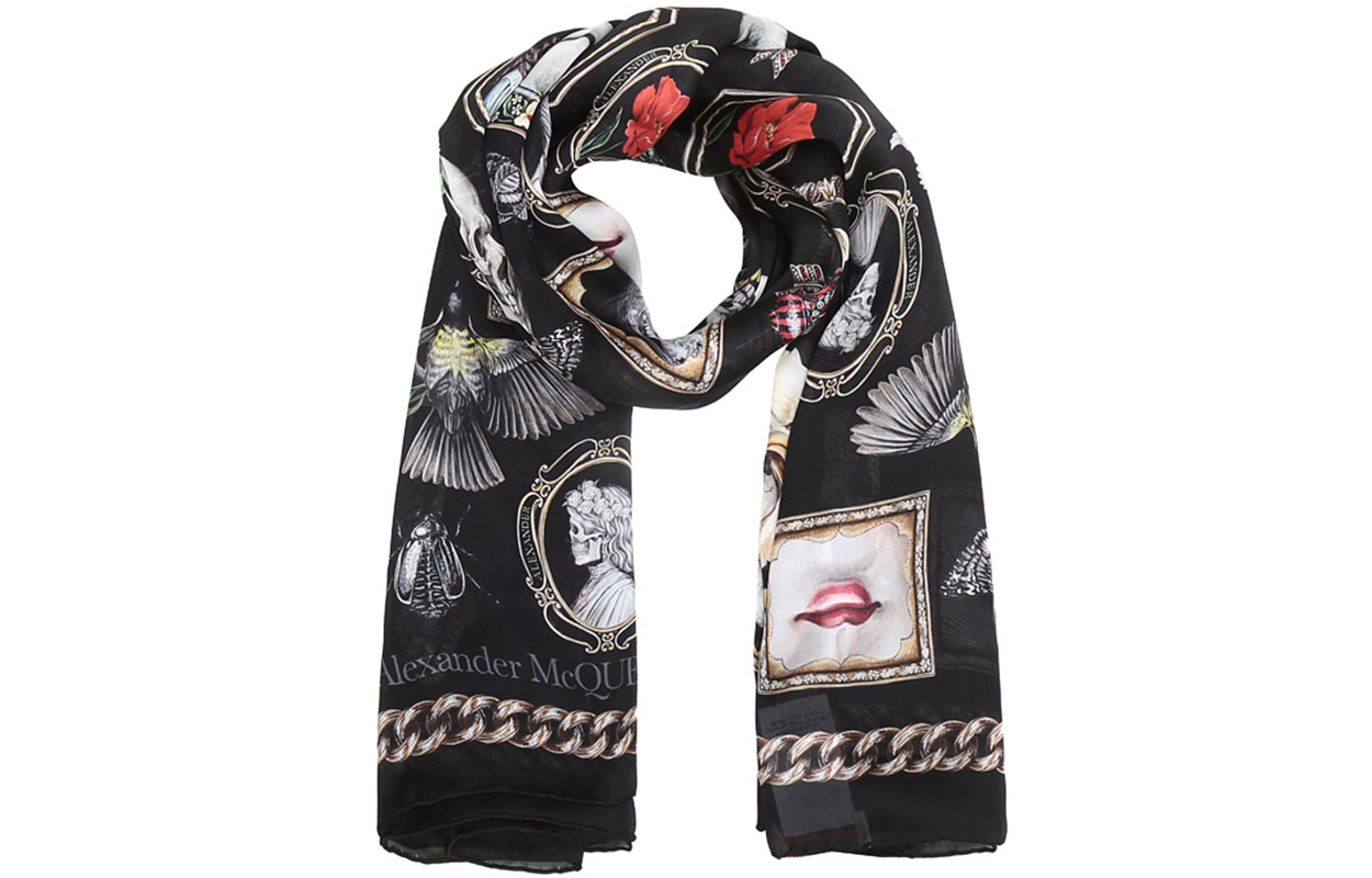 

Alexander McQueen Шёлковый шарф женский чёрный бежевый жёлтый разноцветный, Black Beige Yellow Multicolor