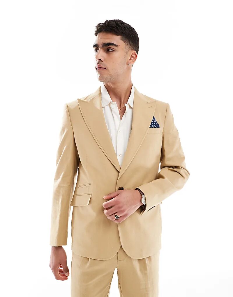 

Тонкий пиджак из льняной смеси ASOS DESIGN бежевого цвета