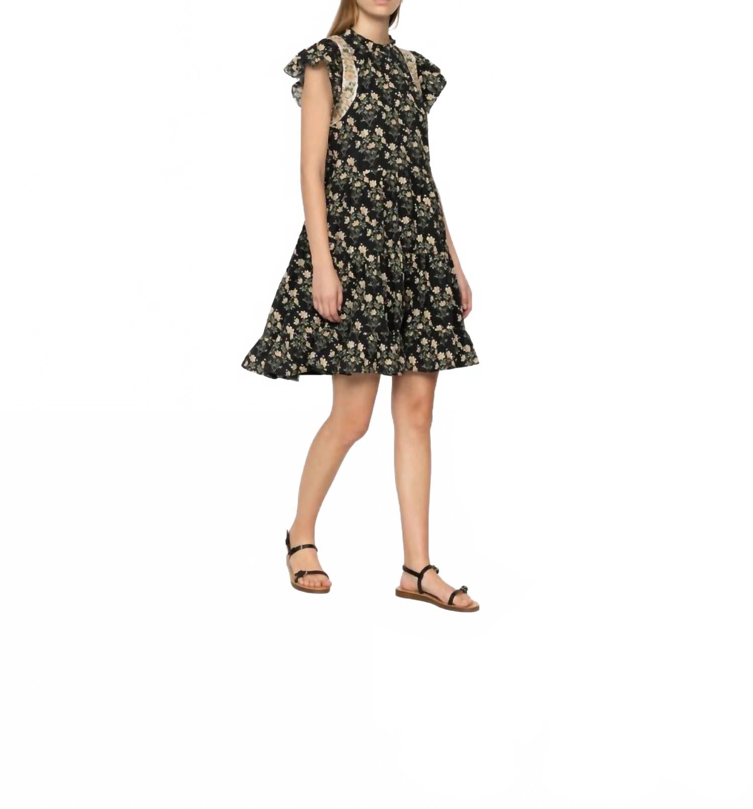 

Черное мини-платье Elizabeth Print с расклешенными рукавами SEA