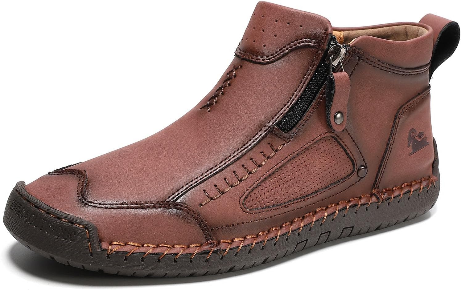 

Мужские повседневные кожаные ботинки на толстой подошве, с боковой молнией, удобные, с широким круглым носком, противоскользящей мягкой подошвой, высокие лоферы в винтажном стиле для улицы, работы, вождения и прогулок Nxnbhsl, красный