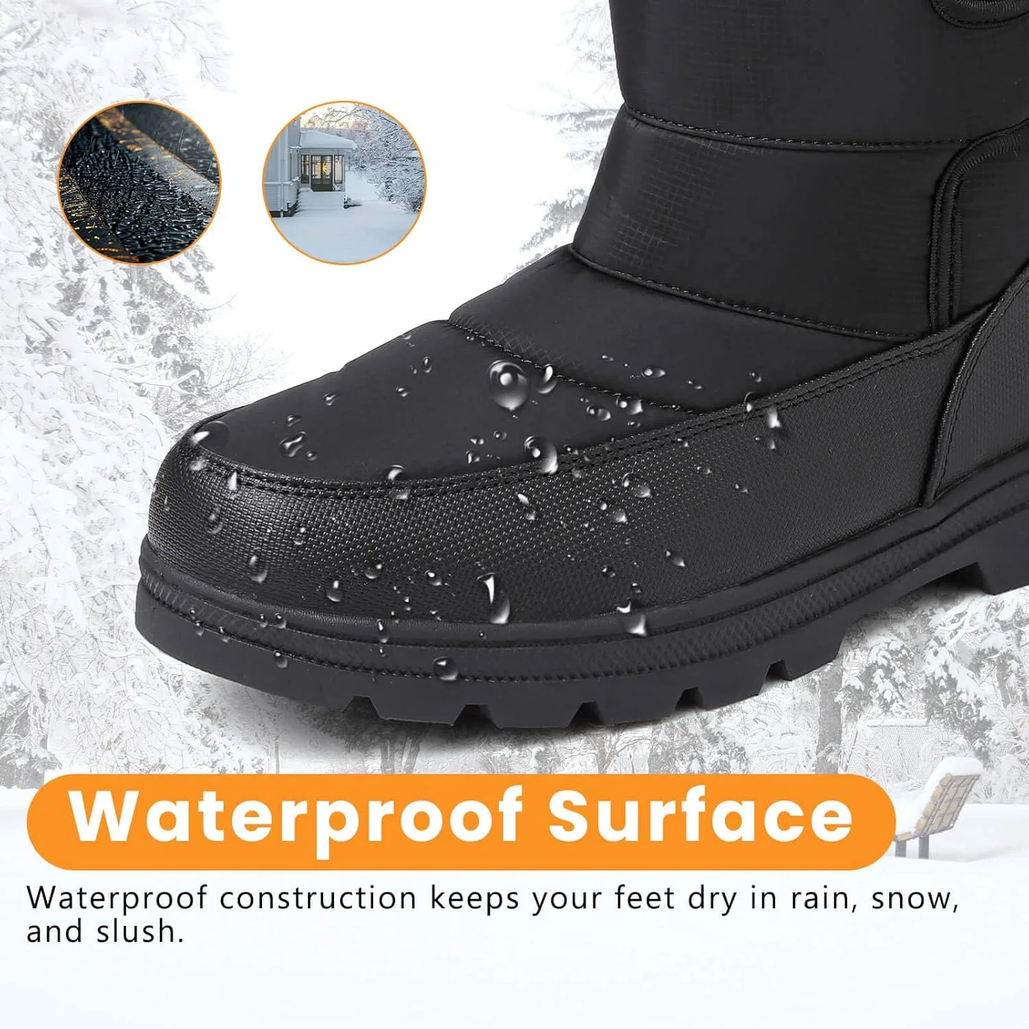 Ботинки todaysunny Schneestiefel für Herren, wasserdicht, mit Pelz gefüttert, warm, leicht, wadenhoch, lässig, Outdoor, kaltes Wetter, Unisex,, Black — фото 2