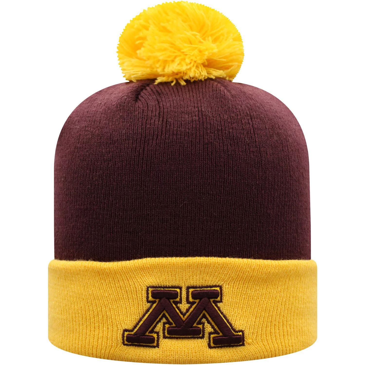 

Мужская двухцветная вязаная шапка с манжетами и помпоном Top of the World Maroon/Gold Minnesota Golden Gophers Core