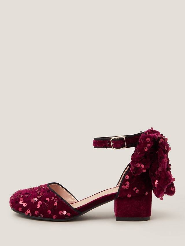 

Детские туфли с бархатным каблуком и бантом из страз Monsoon, Burgundy