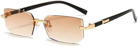 

Модные панк-солнцезащитные очки без оправы с закругленными краями для мужчин и женщин, винтажные солнцезащитные очки 2024 года, очки с защитой от УФ-излучения UV400 MTZJH, Tea