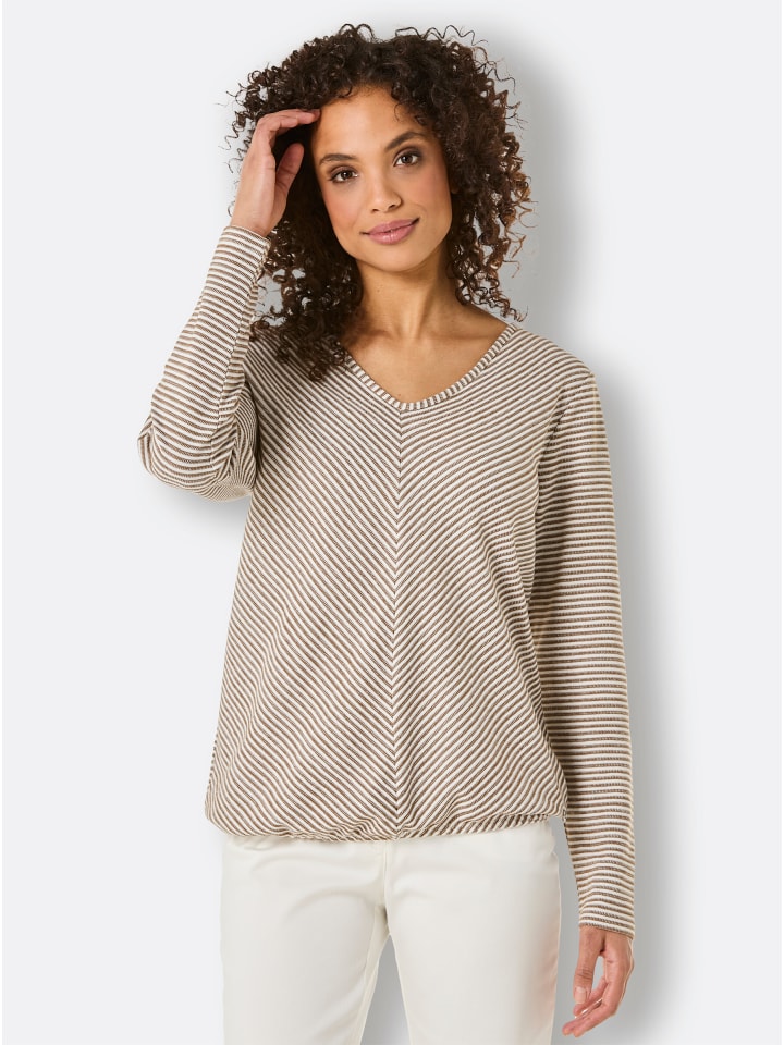 

Футболка с V-образным вырезом в коричневую и бежевую полоску creation L