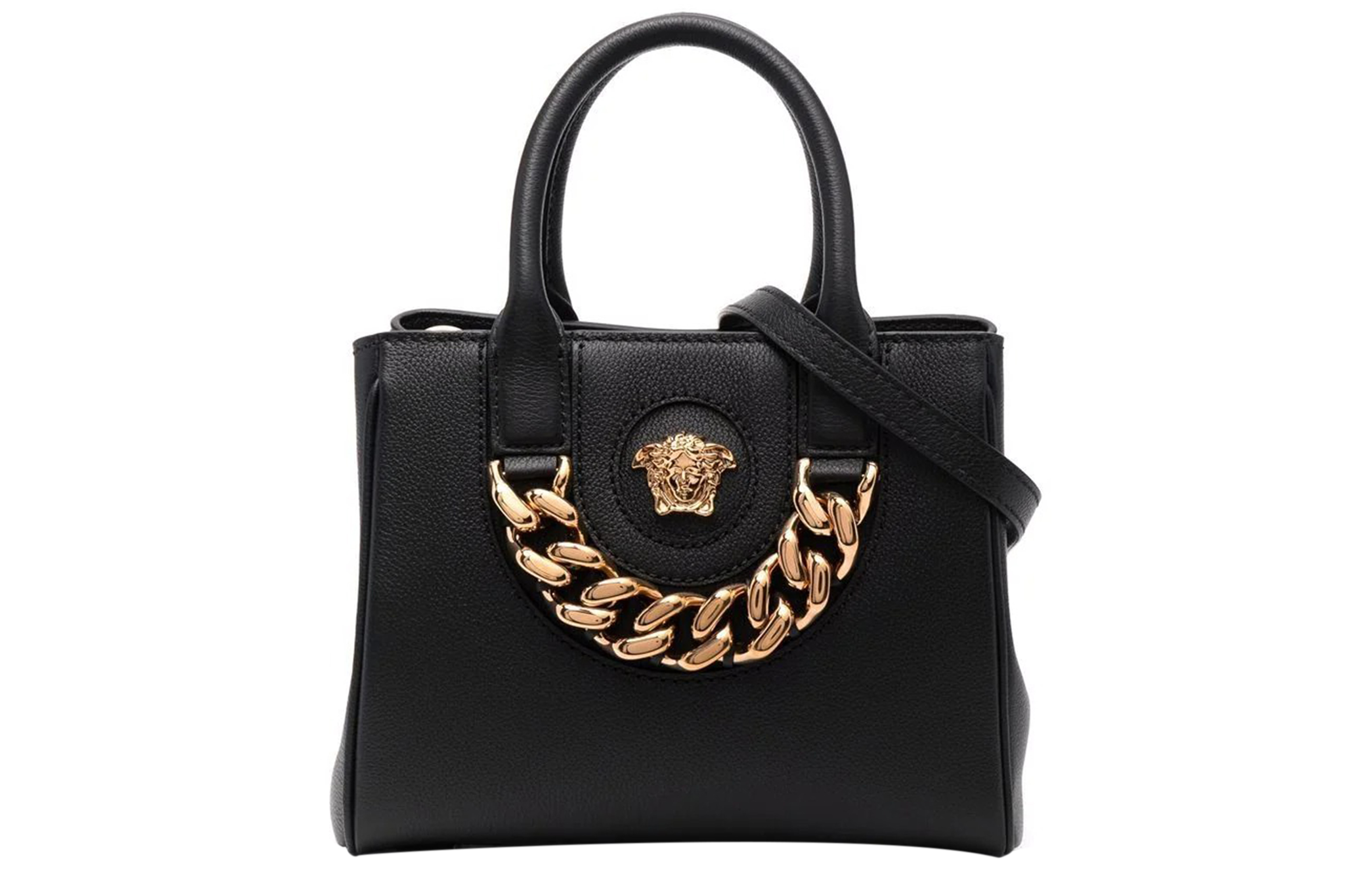 

VERSACE Сумка-шоппер из телячьей кожи, женская сумка-шоппер, сумка через плечо, черная