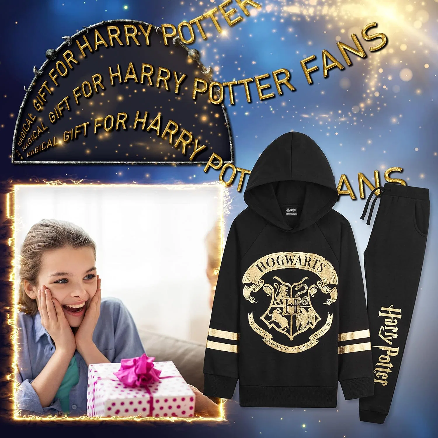 Детский спортивный костюм Harry Potter, худи и брюки, черный/золотой — фото 3