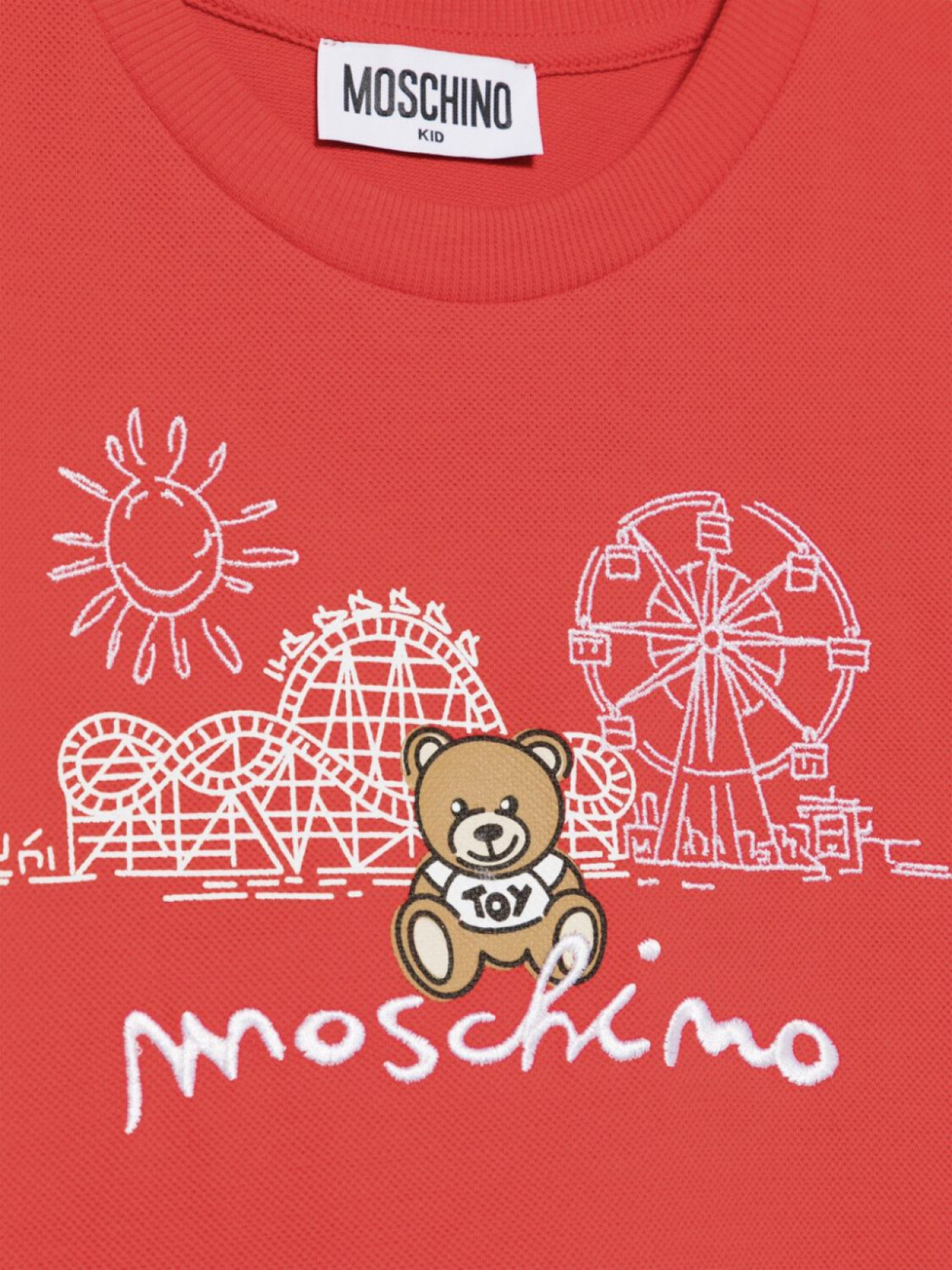 Moschino Kids футболка Teddy Bear с вышивкой, красный — фото 3