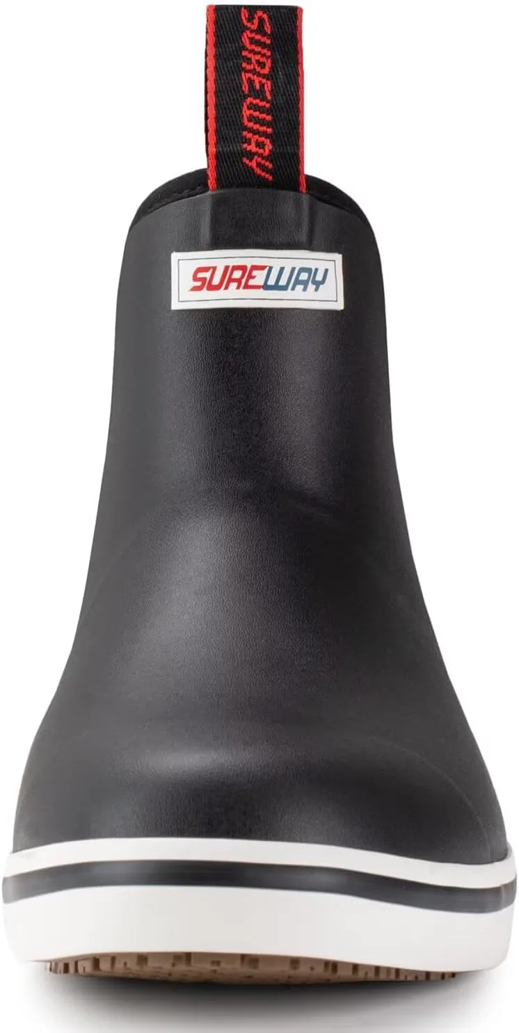 Мужские ботинки SUREWAY для корабельной палубы, профессиональные противоскользящие рыболовные и ботинки для лодки до щиколотки, водонепроницаемые дождевые ботинки, легкие неопрено-резиновые палубные ботинки, черный — фото 2