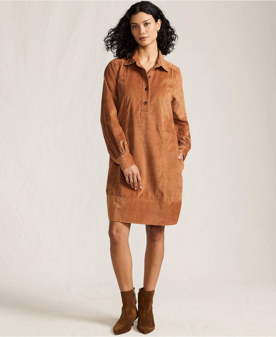 

Женское платье-рубашка с длинными рукавами и широкими вельветовыми вставками Lands' End, Maple toffee