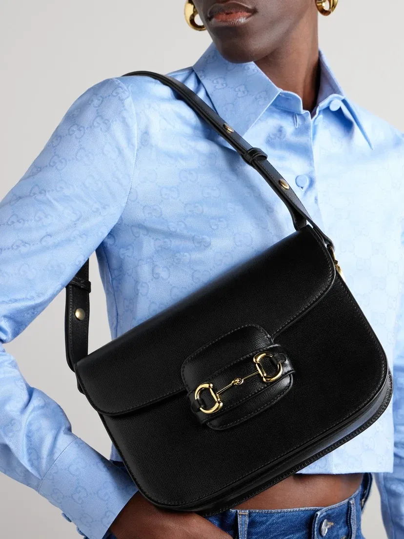 Сумка через плечо Horsebit 1955 из текстурированной кожи GUCCI, черный — фото 2