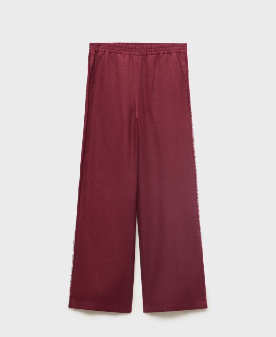 

Женские брюки из льняной ткани с рваными краями MANGO, Wine