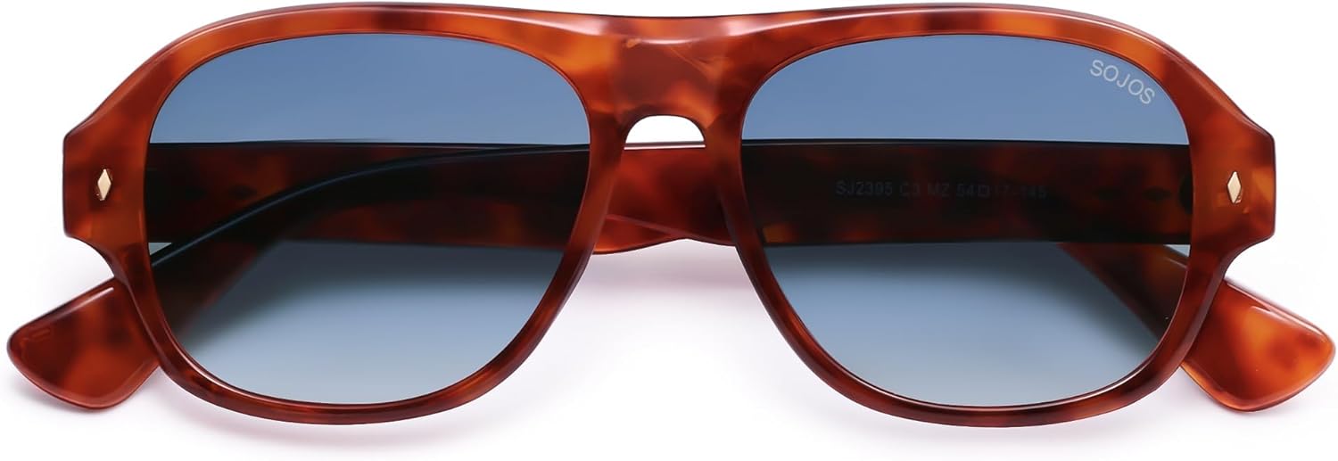

Поляризованные солнцезащитные очки-авиаторы SOJOS квадратной формы для женщин и мужчин, в стиле ретро 90-х, овальные линзы, защита от ультрафиолета UV400, модель SJ2395, Red Browntortoise/Blue Grading