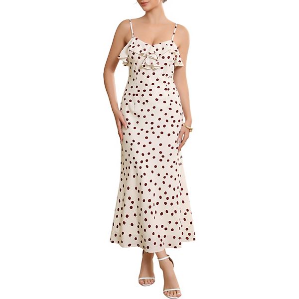 

Женское платье в горошек с рюшами спереди и тонкими бретелями Inspire Chic