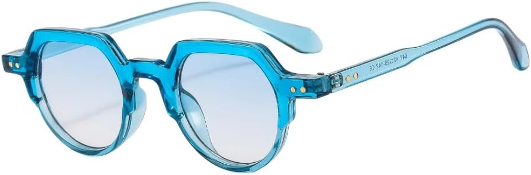 

Модные маленькие солнцезащитные очки для женщин в стиле ретро, ​​круглые, с прозрачными линзами, защита от УФ-излучения UV400; мужские солнцезащитные очки в стиле панк с заклепками SZVVBKK, Blue