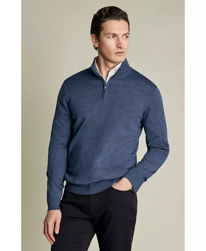 

Мужской джемпер с молнией из чистой мериносовой шерсти Charles Tyrwhitt, синий