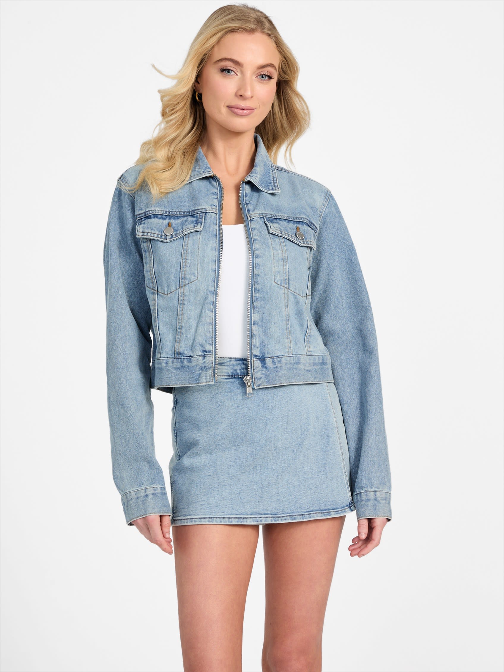

Джинсовая куртка на молнии Guess Factory, цвет light wash