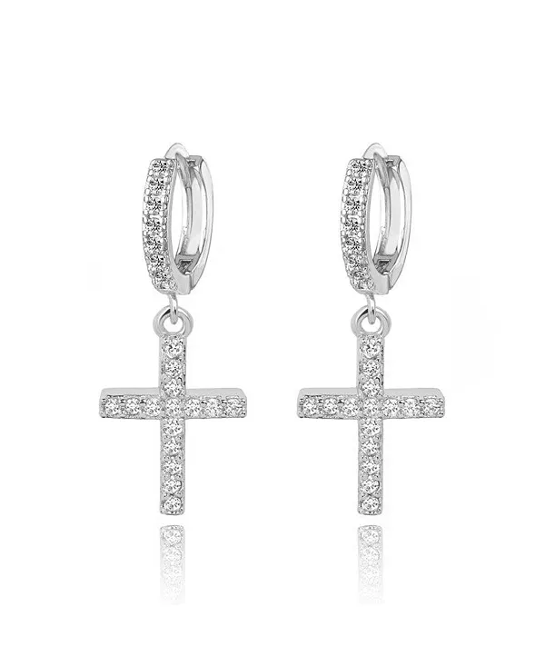 

Серьги-Хагги с крестиком и фианитами Hollywood Sensation, silver