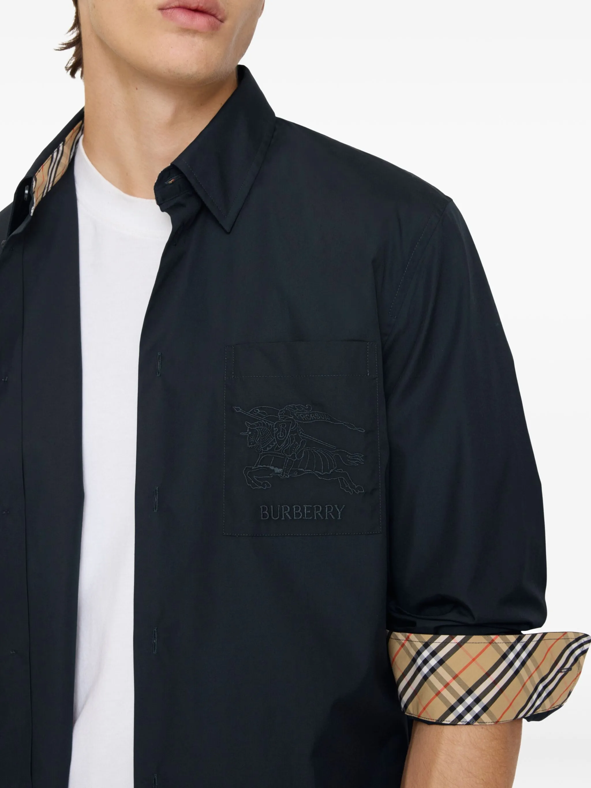 Рубашка с вышивкой Equestrian Knight Burberry, синий — фото 4