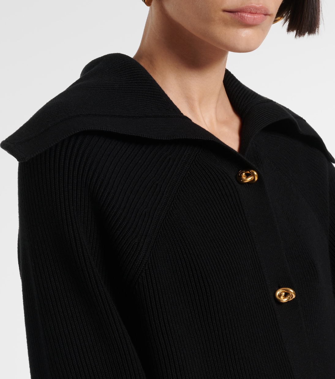 Хлопковый кардиган с ребристым узором Bottega Veneta, черный — фото 4
