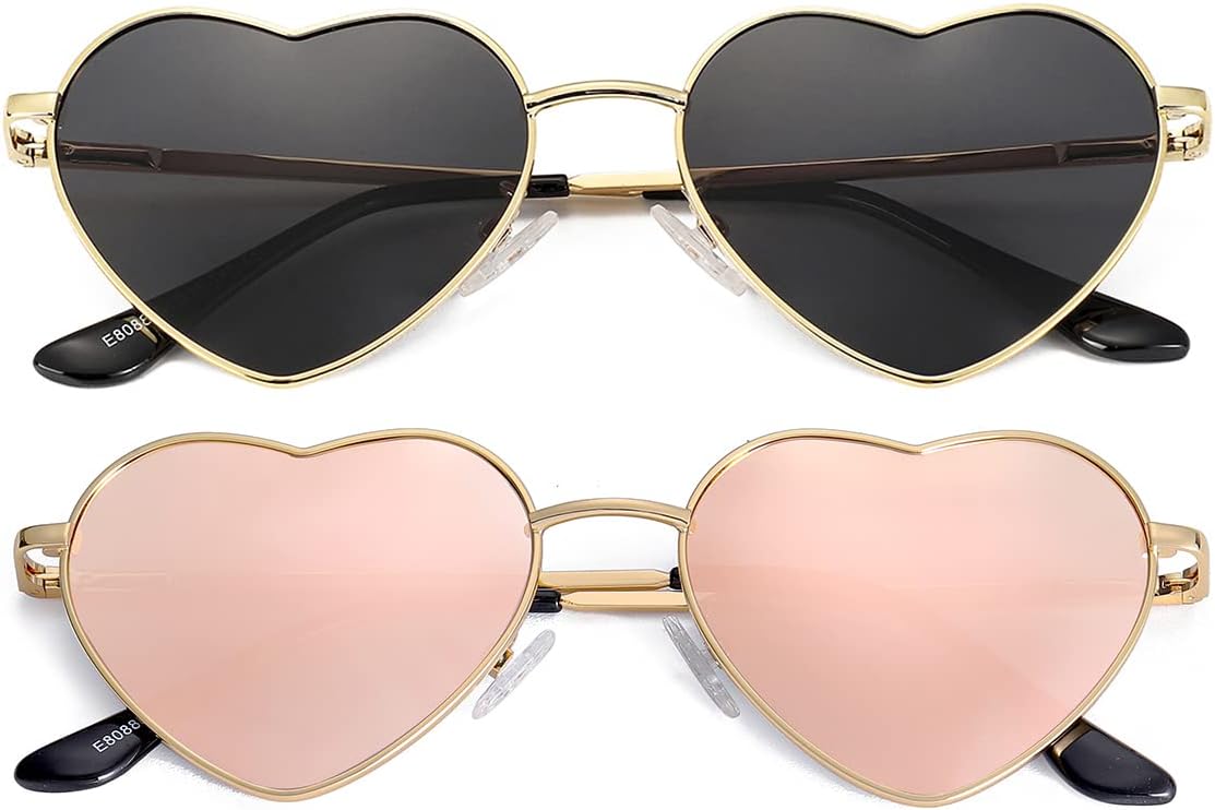 

Женские поляризованные солнцезащитные очки JOVAKIT в форме сердца, модный стиль, металлическая оправа, линзы с защитой от УФ-излучения UV400, U1 Two Pack: (Gold/Grey + Gold/Pink Mirror)