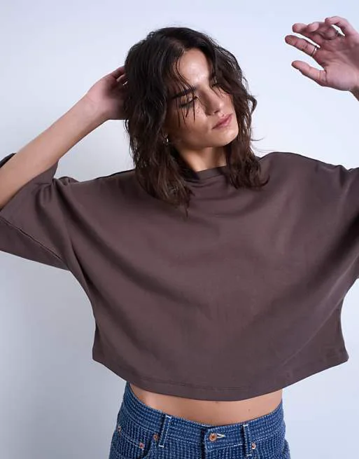 

Шоколадная футболка с очень широкими рукавами Topshop, Коричневый, Шоколадная футболка с очень широкими рукавами Topshop