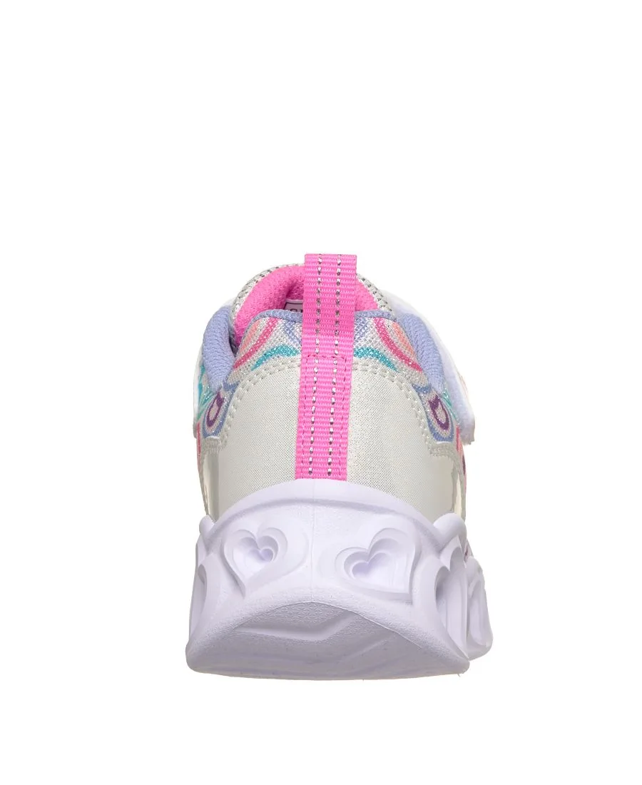 Детские кроссовки для девочек с подсветкой в форме сердечек - Boogie Love Stay-Put Light-Up Casual Sneakers от Finish Line Skechers, белый, мультиколор — фото 4