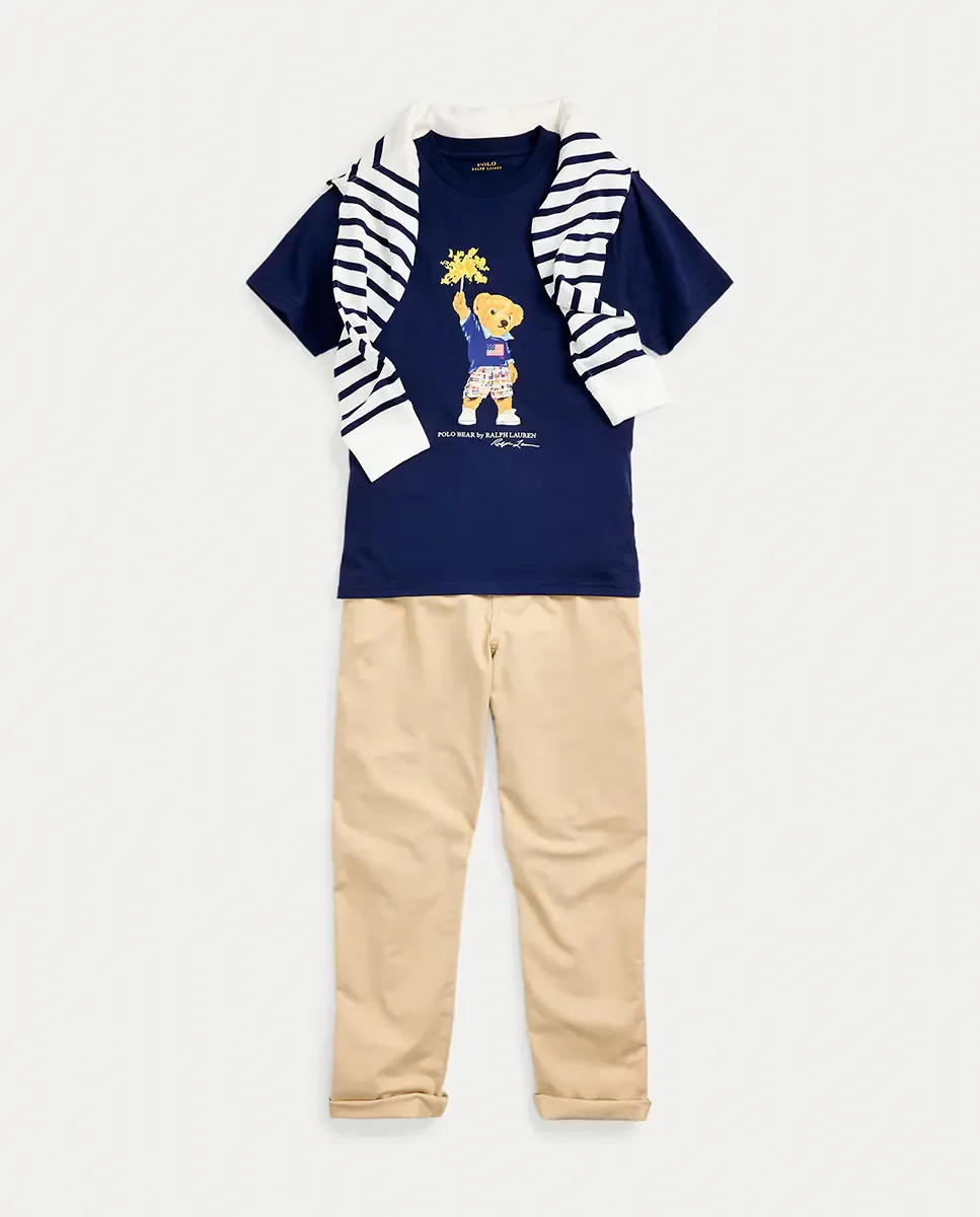 Детские брюки чинос из саржи с вышитым конем Polo Ralph Lauren, бежевый — фото 3