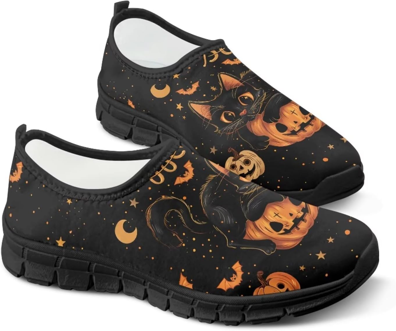 

Женские кроссовки Fonplted без шнурков для прогулок, модные повседневные кроссовки, обувь на Хэллоуин для взрослых унисекс, черный