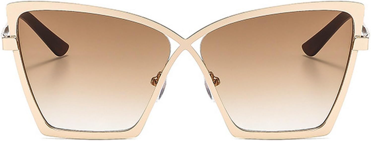 

Винтажные солнцезащитные очки-бабочки большого размера для женщин, роскошные квадратные солнцезащитные очки с защитой от УФ-излучения UV400, модные металлические очки mincl, Brown