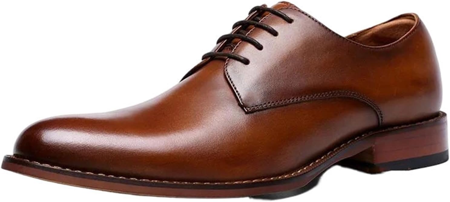 

Мужские классические туфли с простым носком, полусезонные, деловые, из кожи, на шнуровке, удобные, для официальной работы, повседневный стиль Generic, коричневый