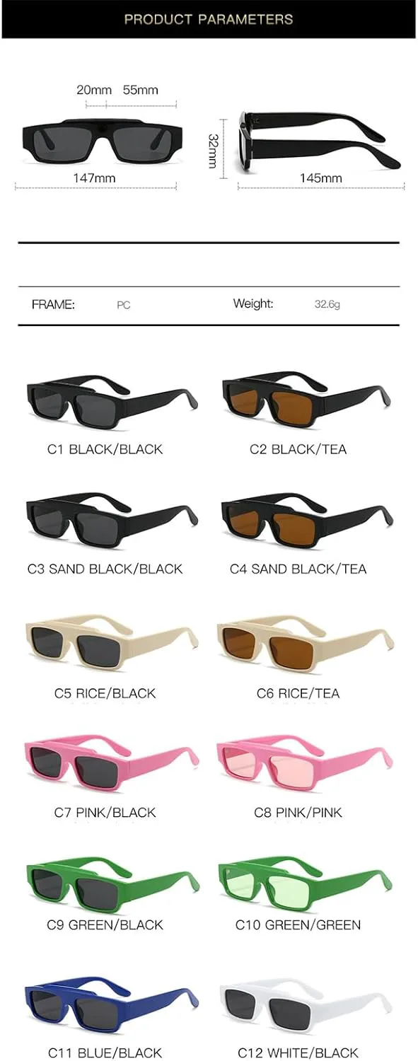 

Солнцезащитные очки Willochra Small Flat top 90s Cool Narrow для женщин и мужчин, футуристические прямоугольные панк-очки, черные, с защитой от УФ-излучения UV400, C8