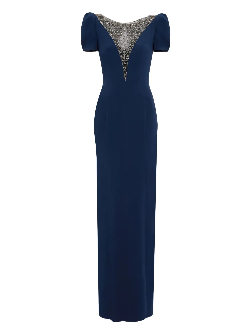 

Платье макси с объемными рукавами и кристаллами Jenny Packham, синий