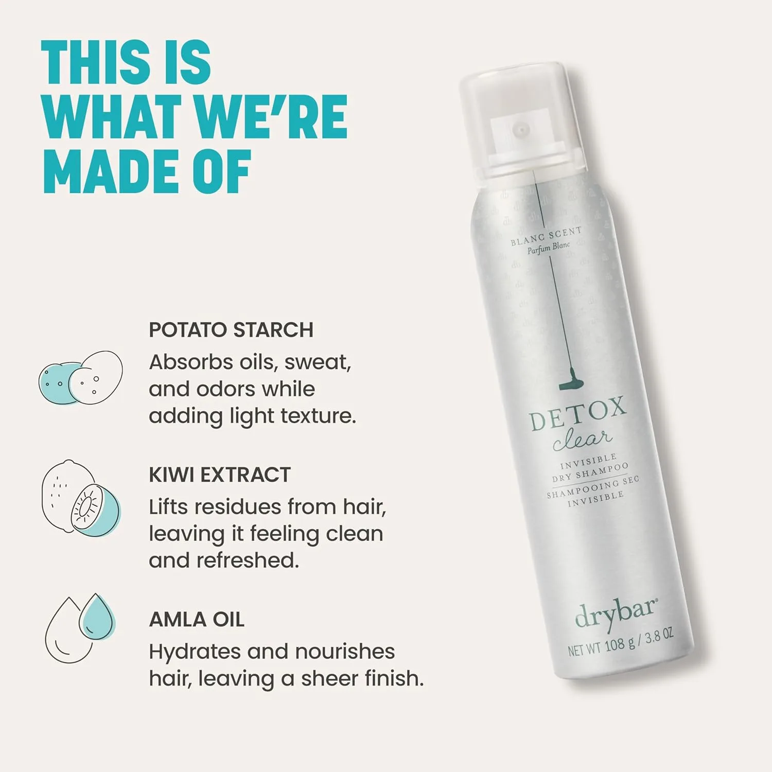 Drybar Detox Clear Invisible Dry Shampoo-спрей, поглощает легкие загрязнения, оставляет волосы чистыми и свежими с мягким финишем, для всех типов волос, аромат Blanc, 3,8 унции — фото 4