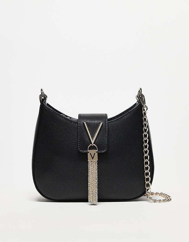 

Черная сумка через плечо Valentino Divina Baguette с кисточкой