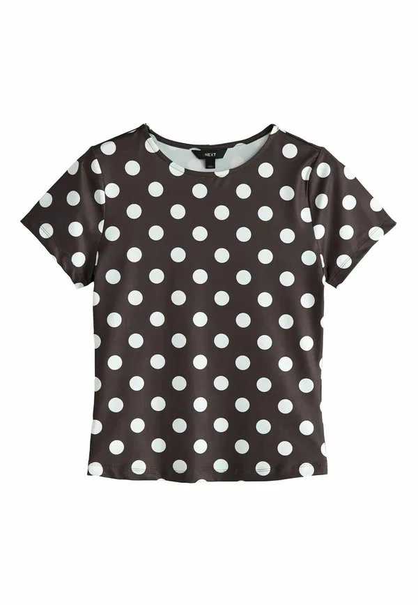Футболка с коротким рукавом, облегающего кроя, классического кроя. Next, White & Brown Polka Dot — фото 2