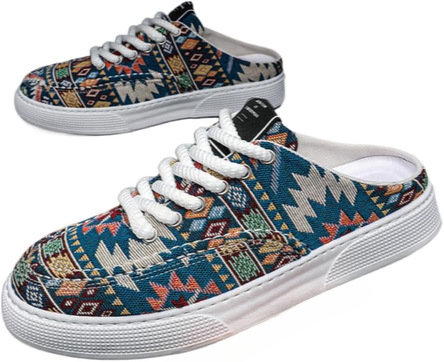 

Мужские теннисные туфли без задника, широкие туфли-мюли, домашние тапочки на платформе, холщовые мюли с открытой пяткой, удобная обувь, легкая, на шнуровке, дышащие, повседневные, для прогулок, работы в офисе, путешествий и вождения Geerta, сини...