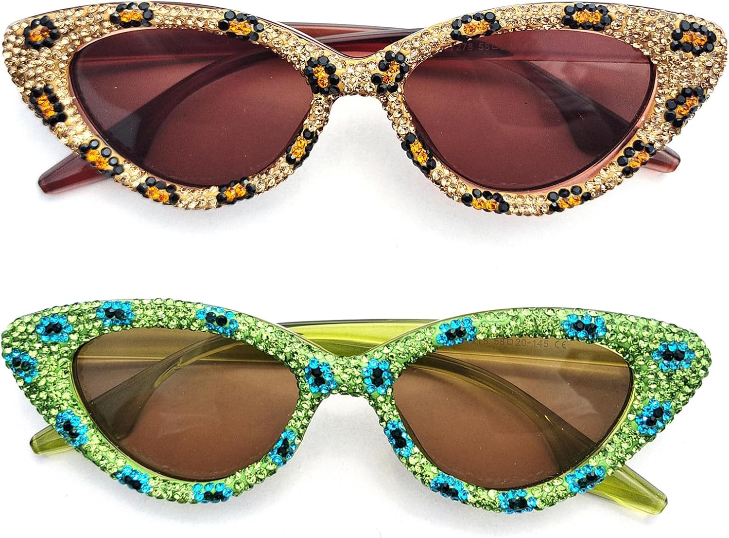 

Солнцезащитные очки COTIA «Кошачий глаз» со стразами для женщин, блестящие, сверкающие, с кристаллами и бриллиантами, модные солнцезащитные очки для вечеринок, 2pcs Gold+green