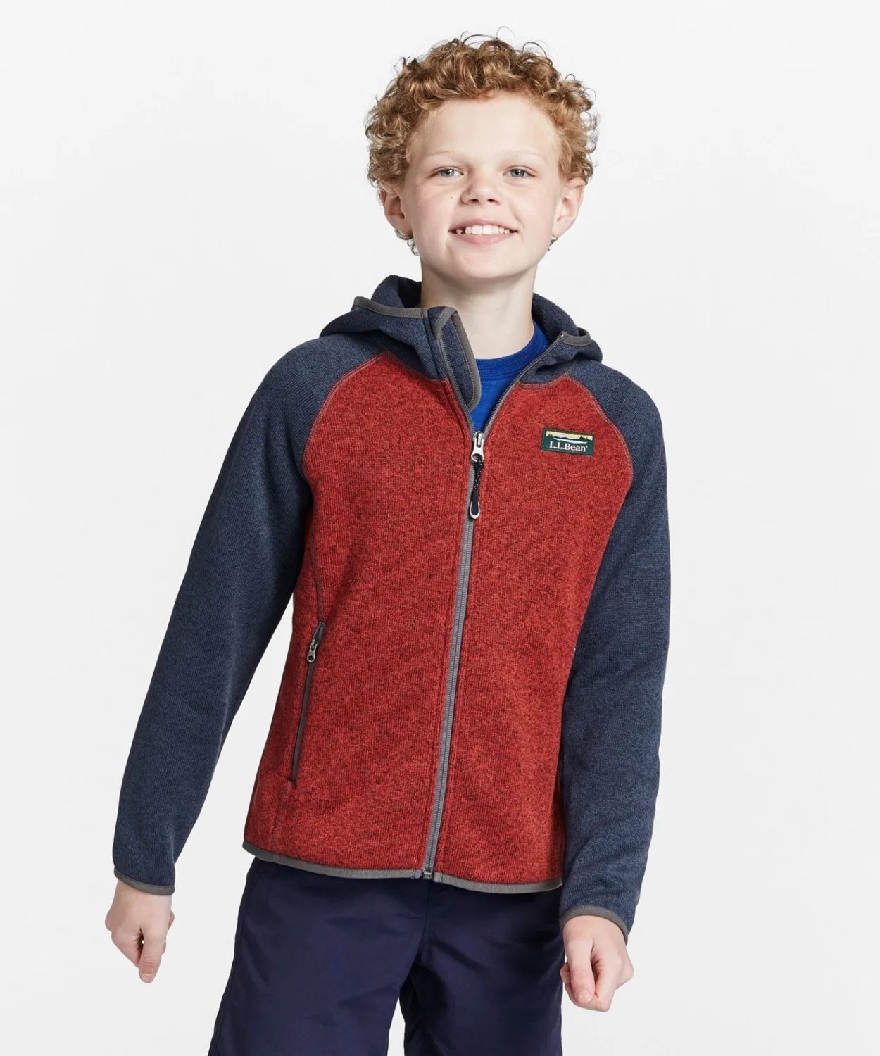 Детская флисовая кофта с капюшоном L.L.Bean, цвет блоками, синий
