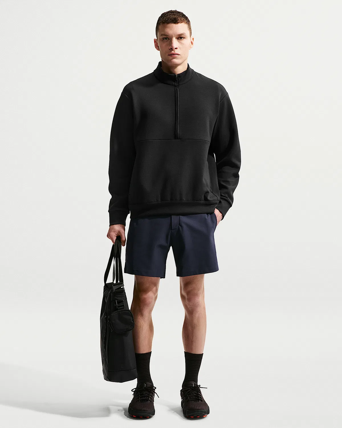 Мужская футболка с половинной молнией Nike 24.7 ImpossiblySoft Dri-FIT, Black/Dark Smoke Grey — фото 4