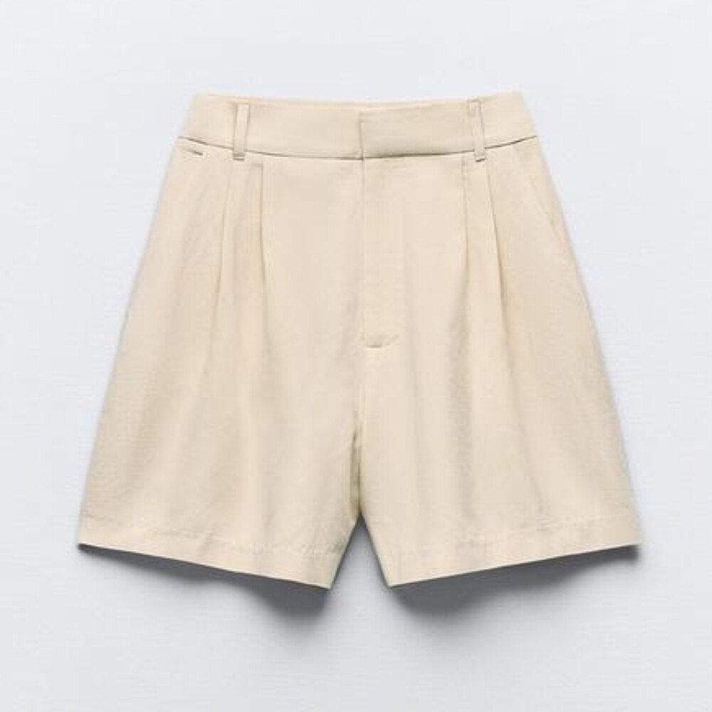 

Шорты Zara High-waist Pleated, бежевый