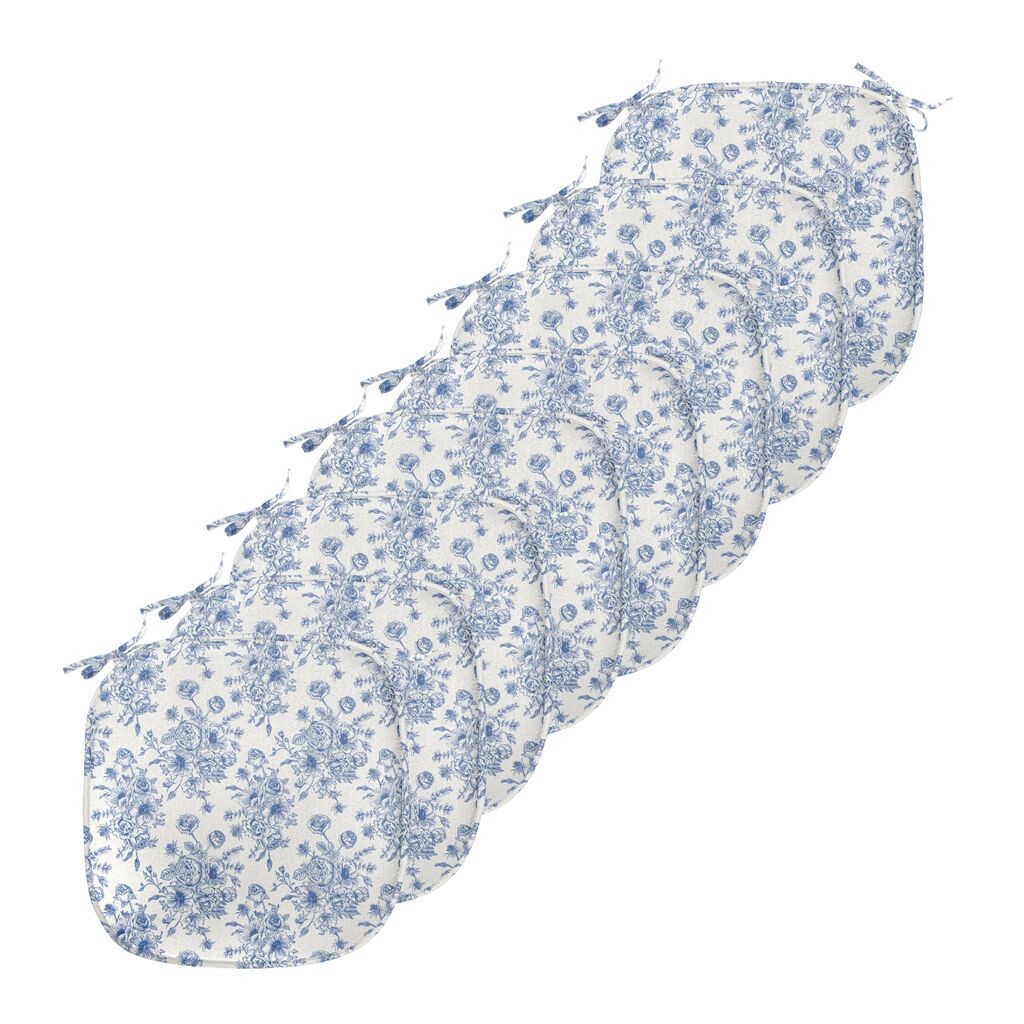 

ABAKUHAUS Подушка Anemone для стульев в столовой, корсаж с синим цветком, декоративная водонепроницаемая подушка с ремнями для кухонных сидений, 40 см x 40 см — упаковка из 8 шт., темно-синий белый