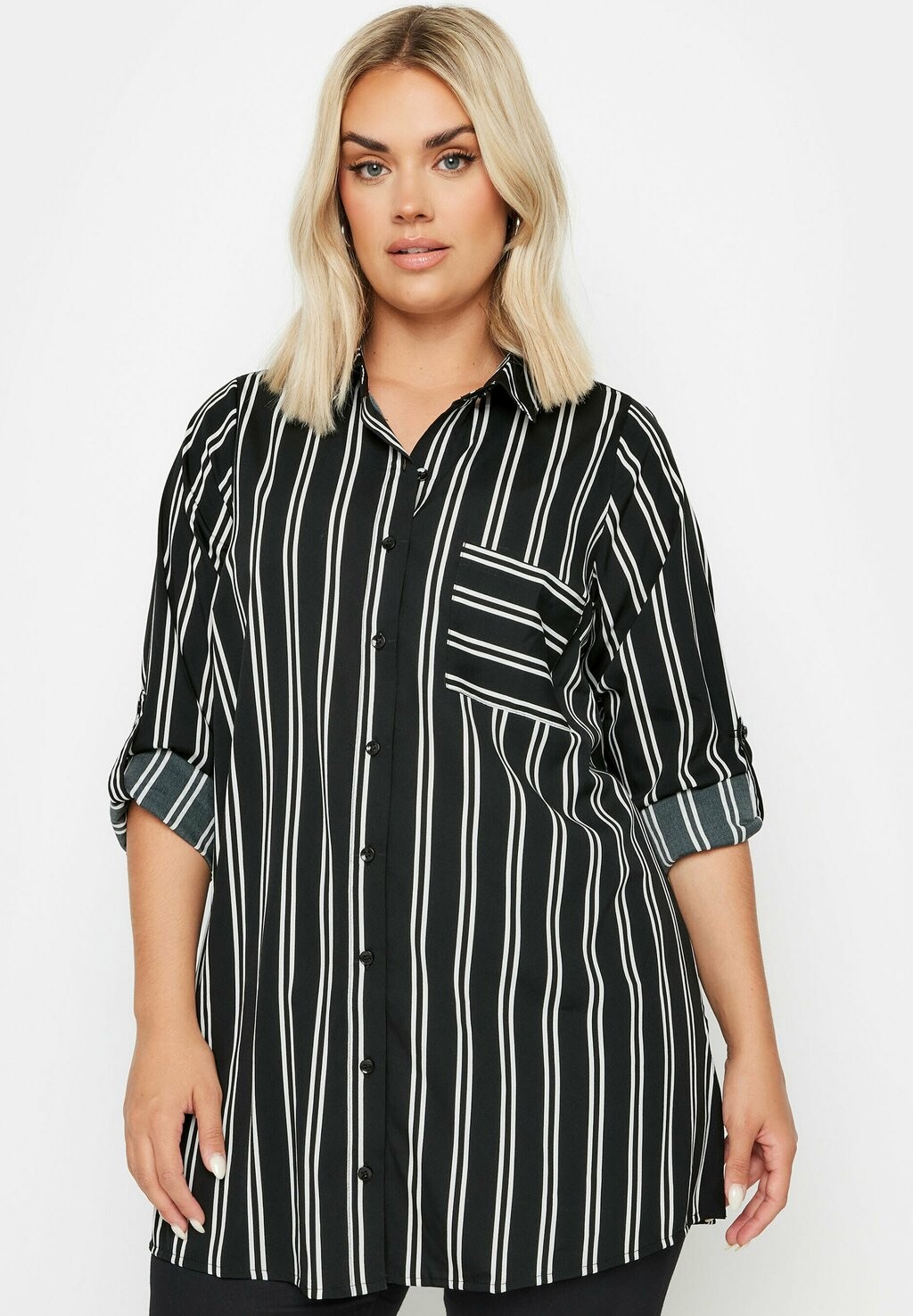 

Блузка на пуговицах STRIPE BOYFRIEND Yours Clothing, черный